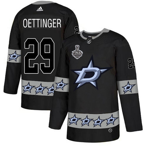 Adidas Men Dallas Stars #29 Jake Oettinger Black Authentic Team Logo Fashion 2020 Stanley Cup Final Stitched NHL Jersey->dallas stars->NHL Jersey